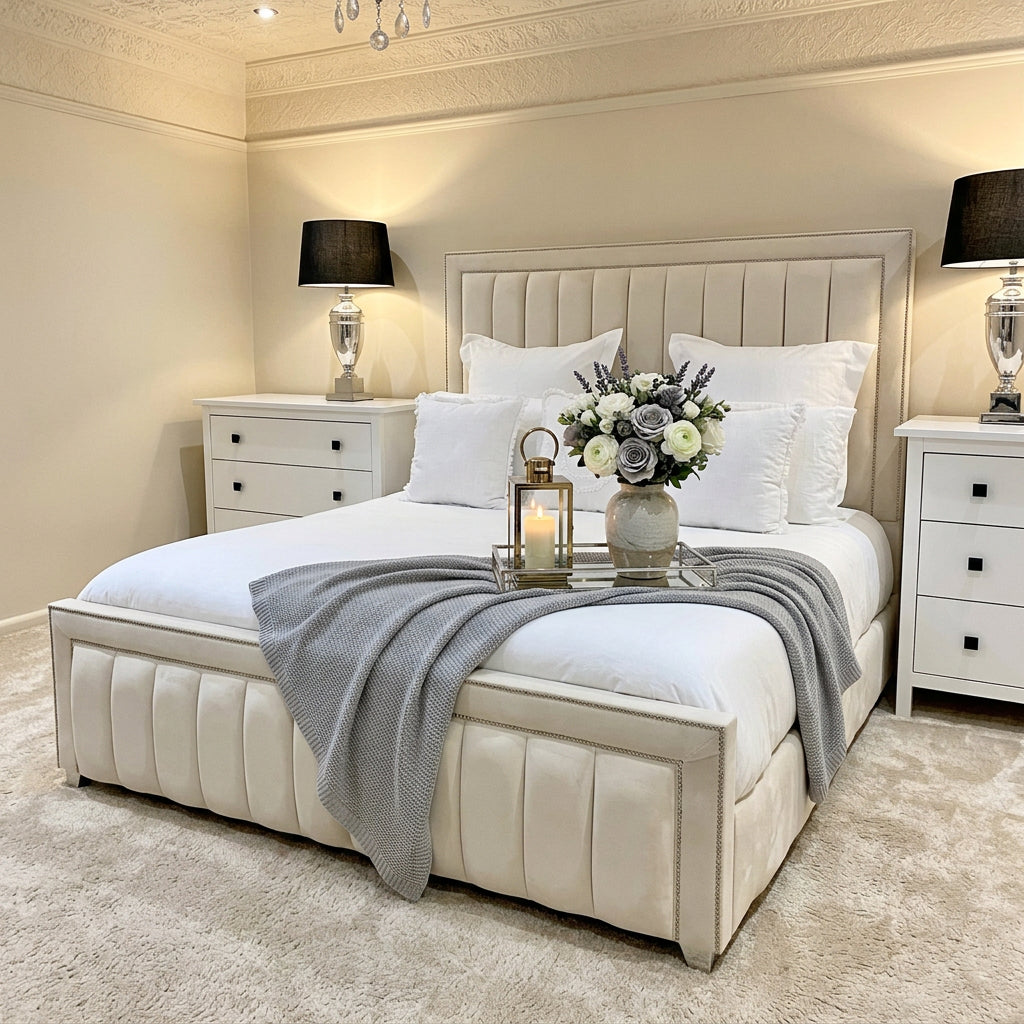 Dior Upholstered Bed Frame With Line Panel Headboard