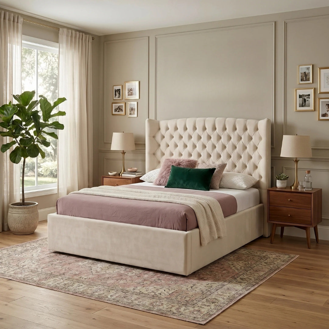 Chesterfield Wingback Bed Frame – Custom Sizes, Colours & Fabrics