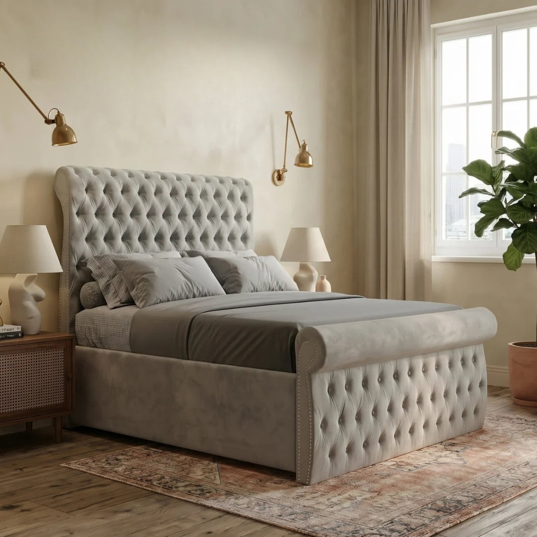 Luxurious Tufted Grey Double Bed Frame