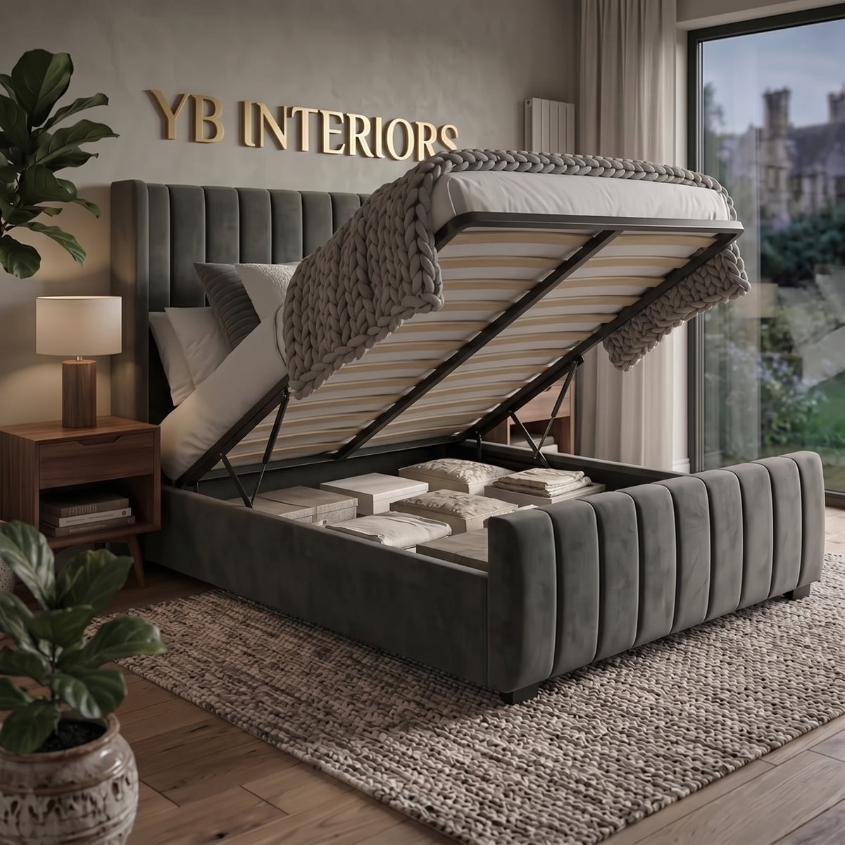 Wing Panel Sleigh Solid Wood Bed Frame