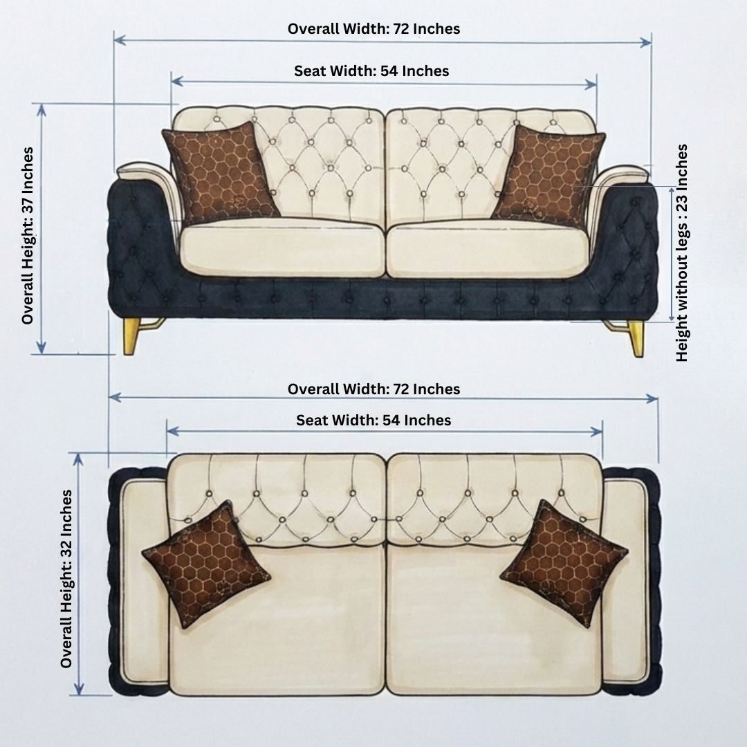 Elegant Two-Tone Tufted Sofa with Gold Legs