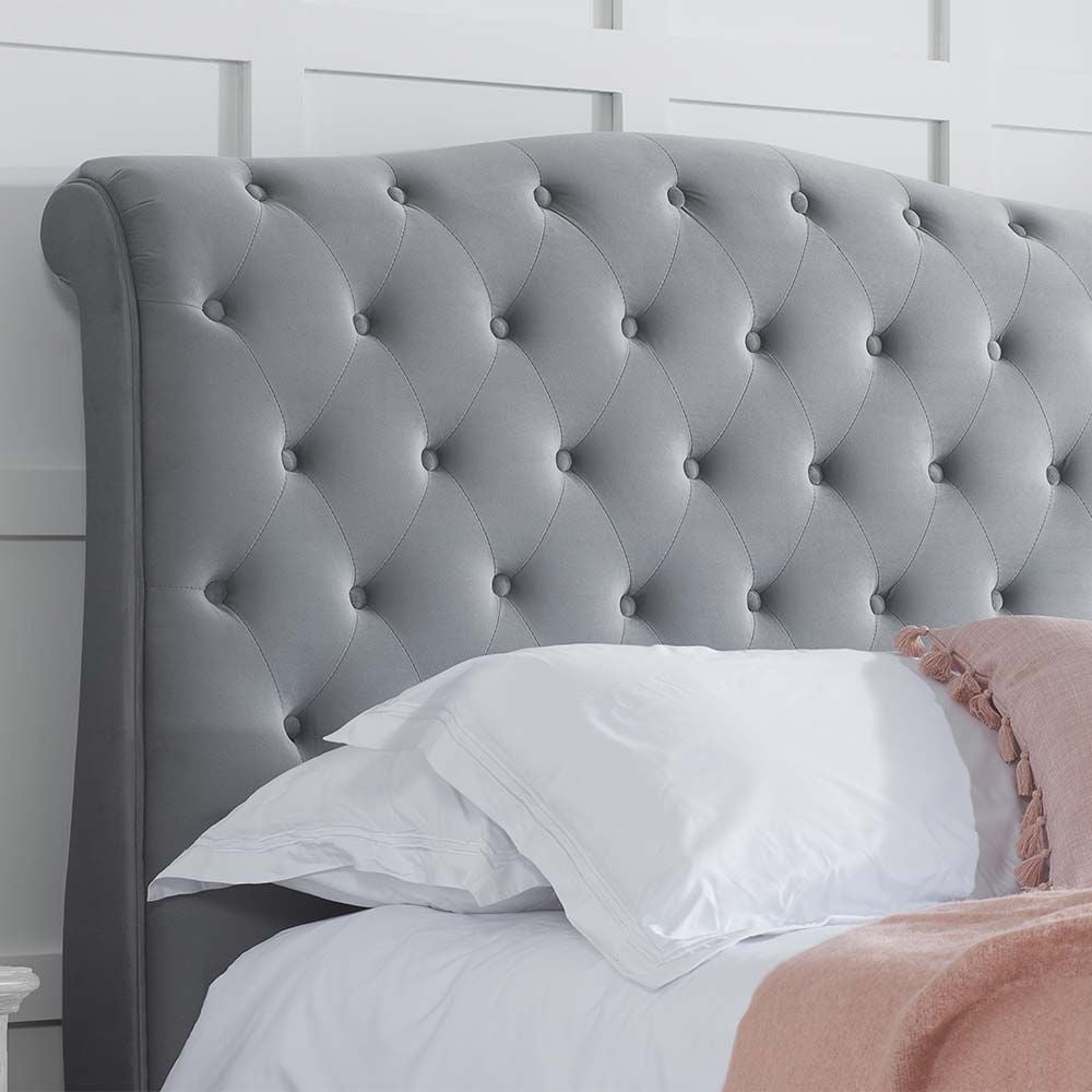Luxury Plush Velvet Sleigh Bed Frame With Matching Headboard | Footboard
