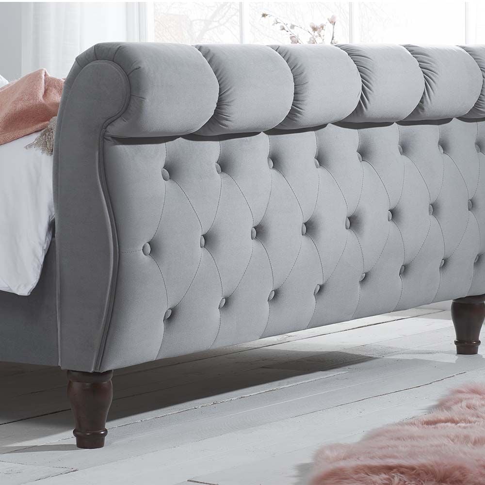 Luxury Plush Velvet Sleigh Bed Frame With Matching Headboard | Footboard