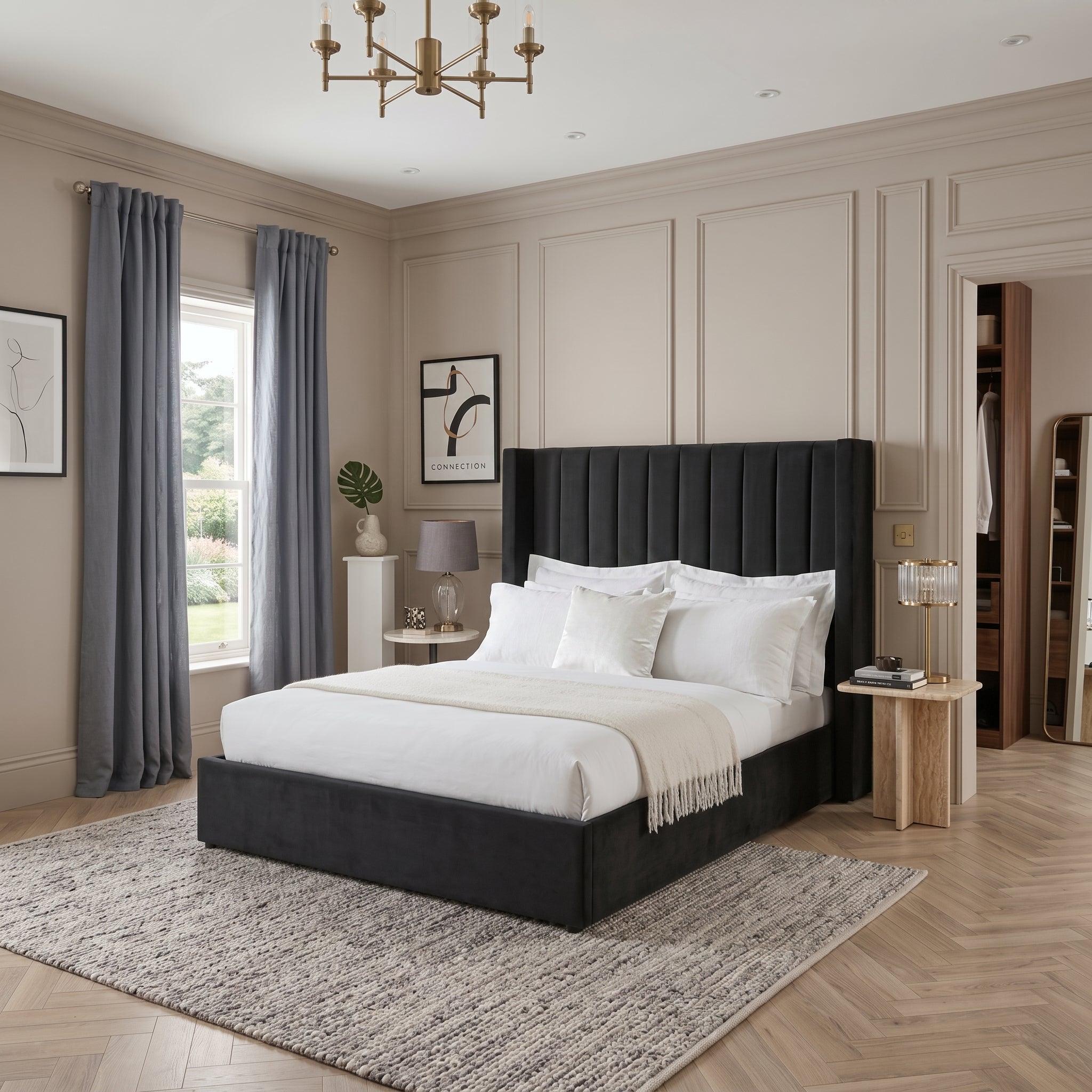 Ashel Wingback Bed Frame With Optional Storage & Mattress