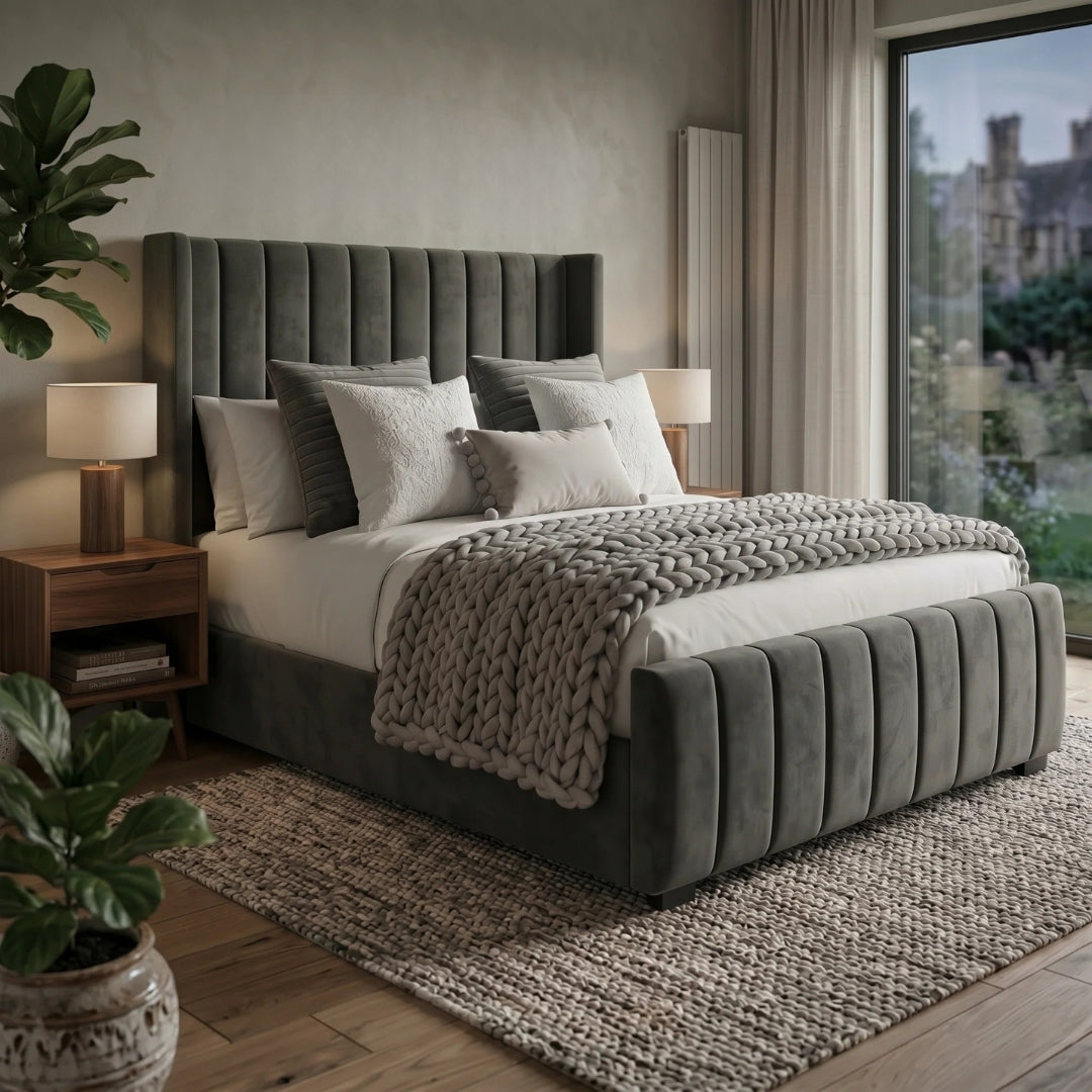 Wing Panel Sleigh Solid Wood Bed Frame
