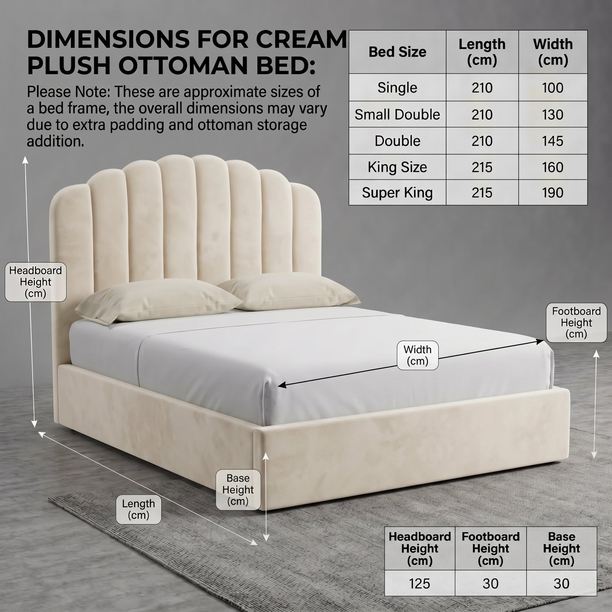 Teddy Fleece Bed Frame - 49" Headboard - Beds Sale