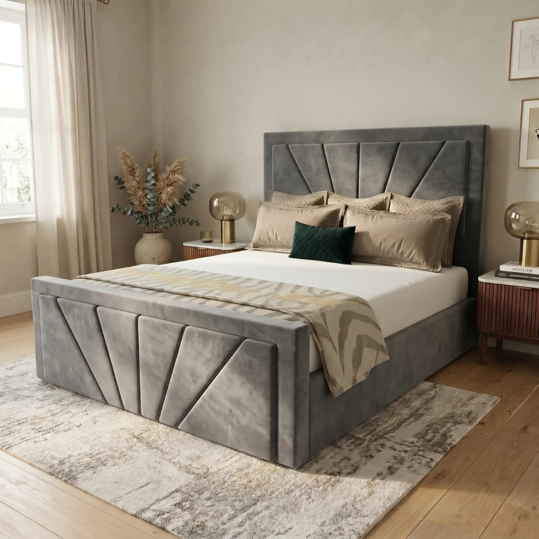 Modern Upholstered Bed Frame with Geometric Design