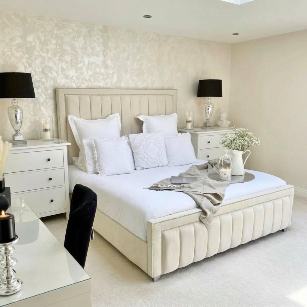 Dior Upholstered Bed Frame With Line Panel Headboard