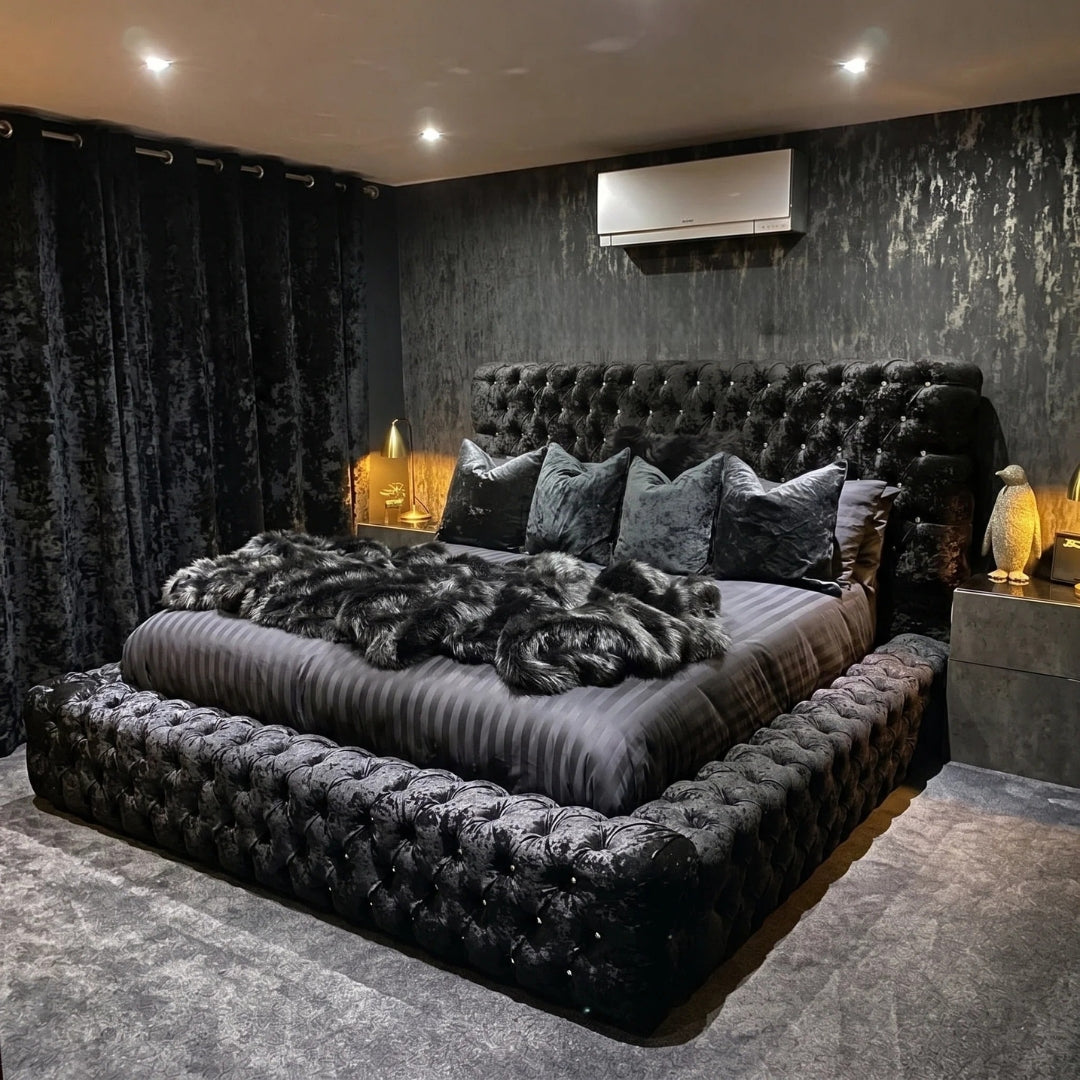 Black Crushed Velvet Upholstered Regal Ambassador Bed Frame