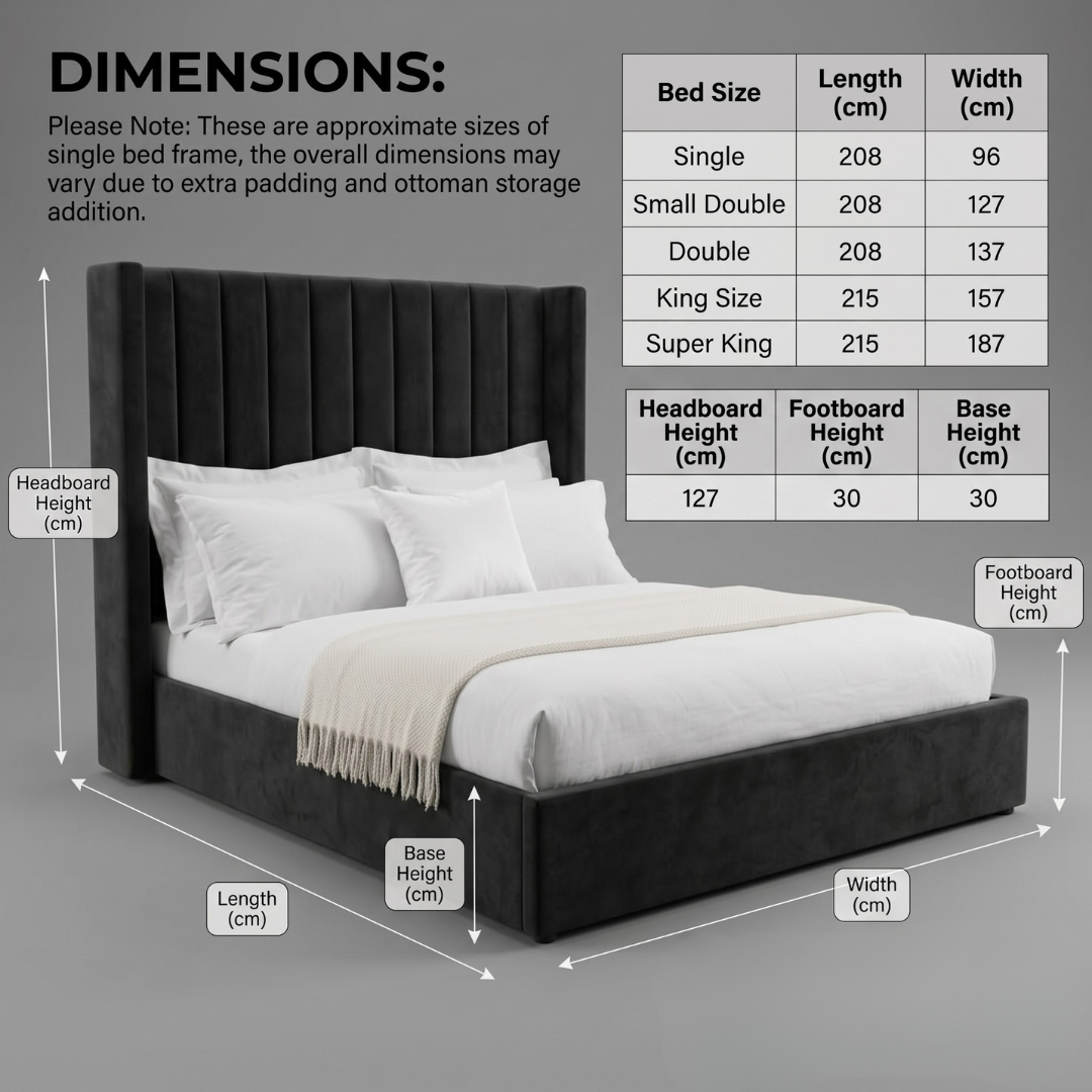 Ashel Wingback Bed Frame With Optional Storage & Mattress