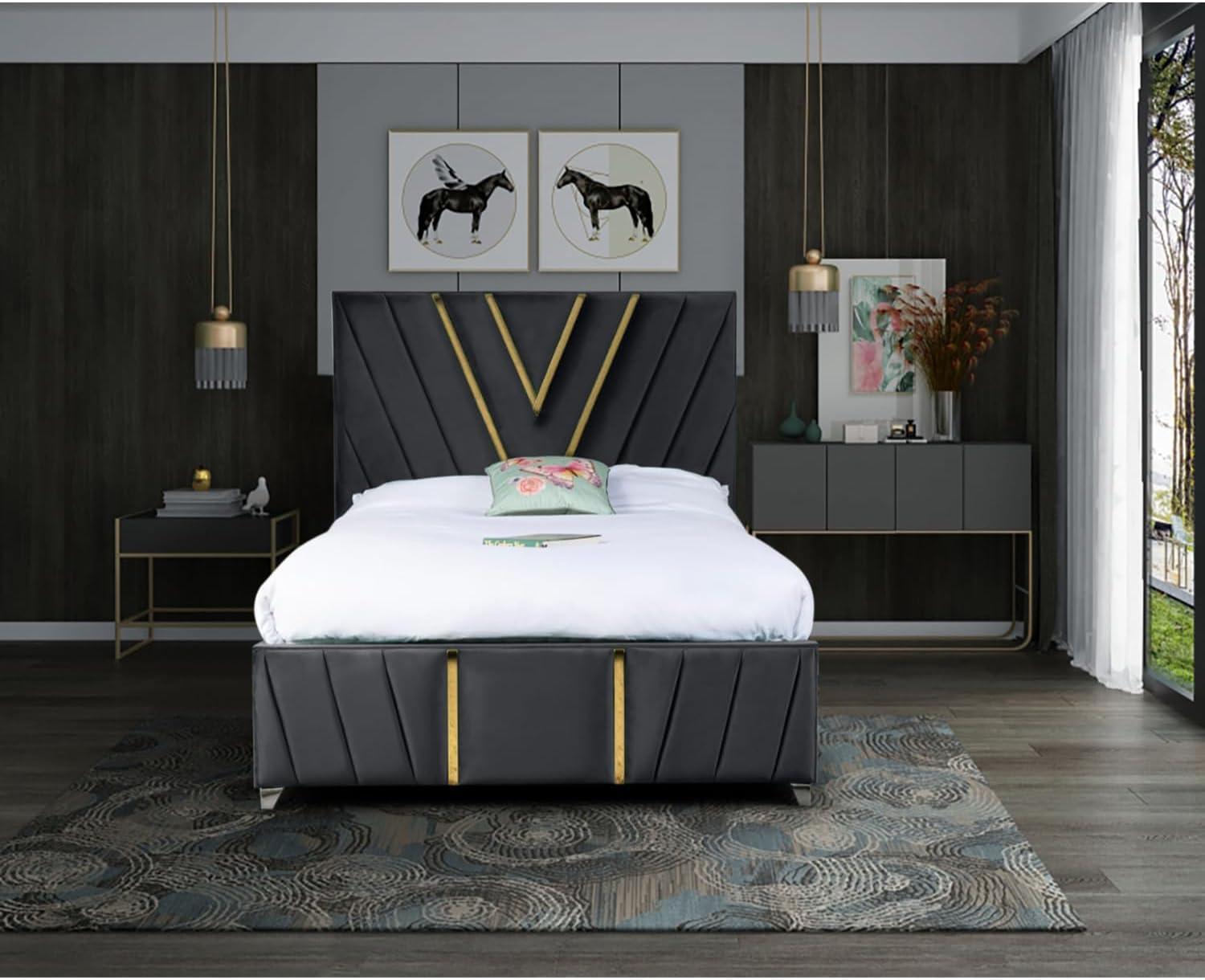 YB Interiors Vianca Plush Velvet Bed frames - Luxury Bed Frame with Gold Trim