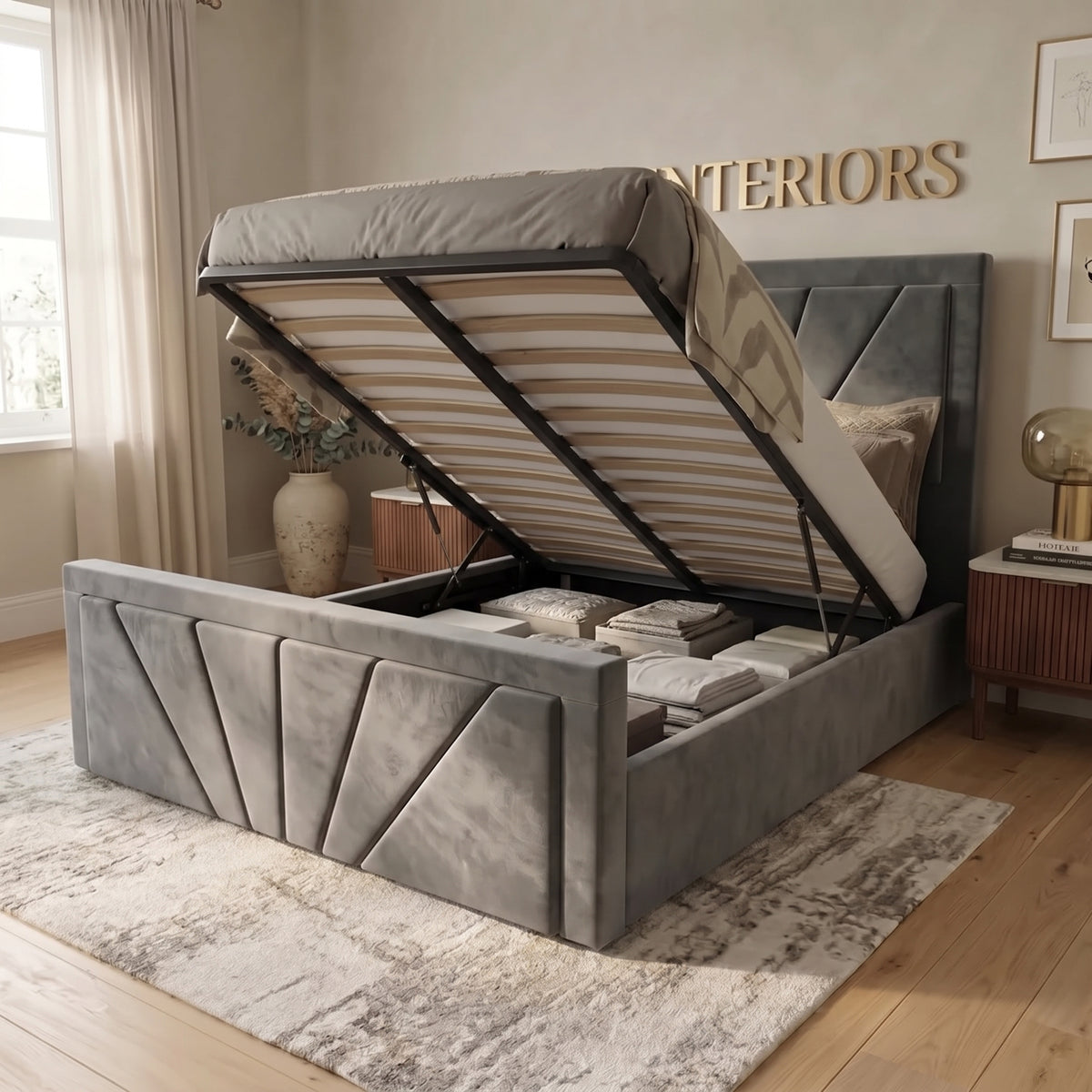 Modern Upholstered Bed Frame with Geometric Design