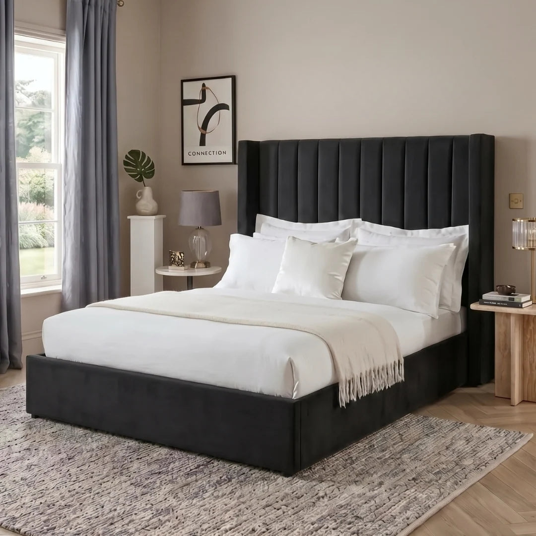 Ashel Wingback Bed Frame With Optional Storage & Mattress