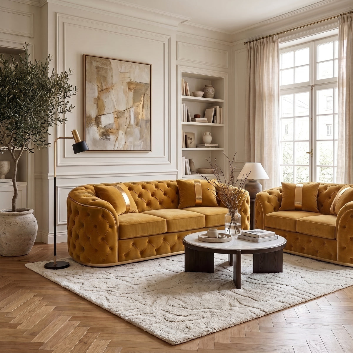 Luxury Chesterfield Sofa | Tufted Curved Accent Couch