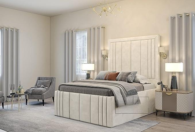 Bespoke Upholstered Tall Fabric Headboard in Plush Velvet Bed Frame