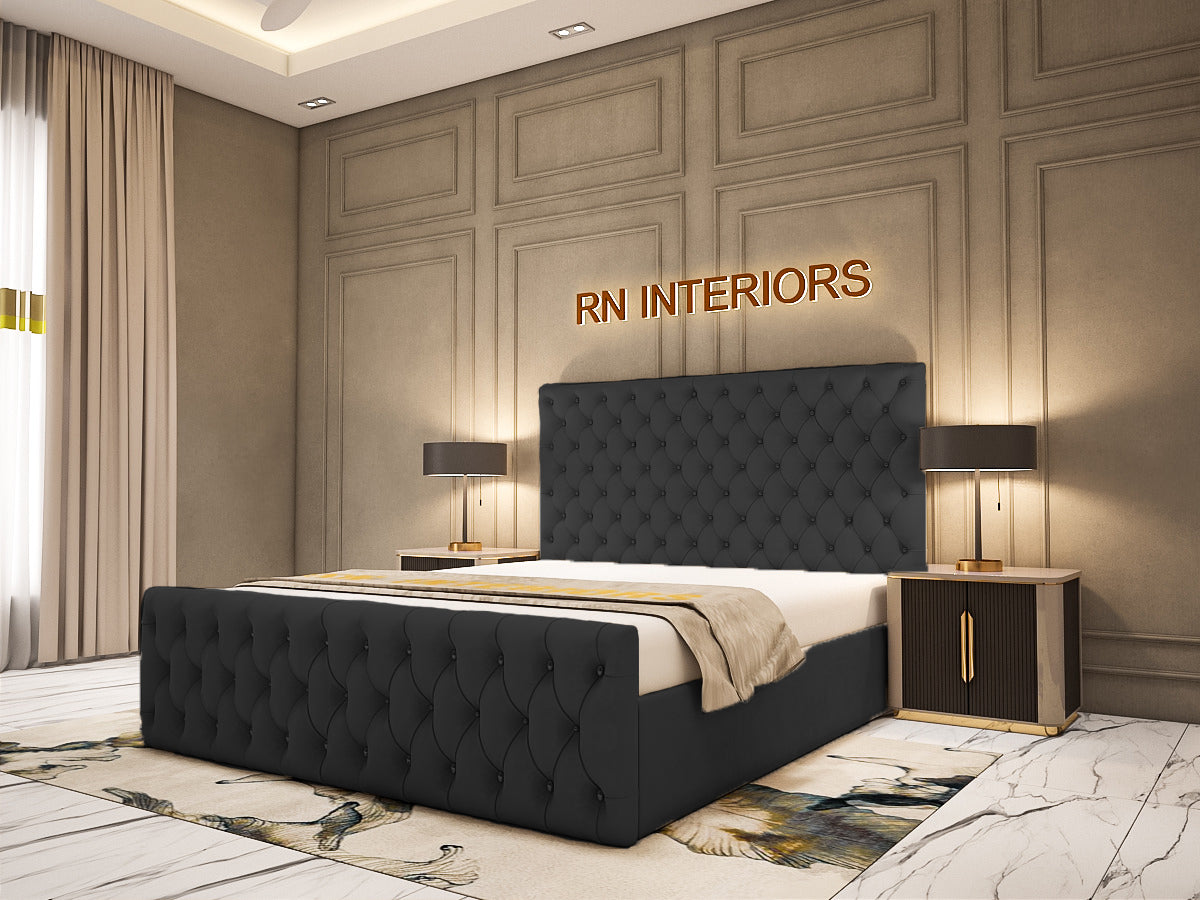 Double Bed Frame - Grey Plush Velvet Bed Frame