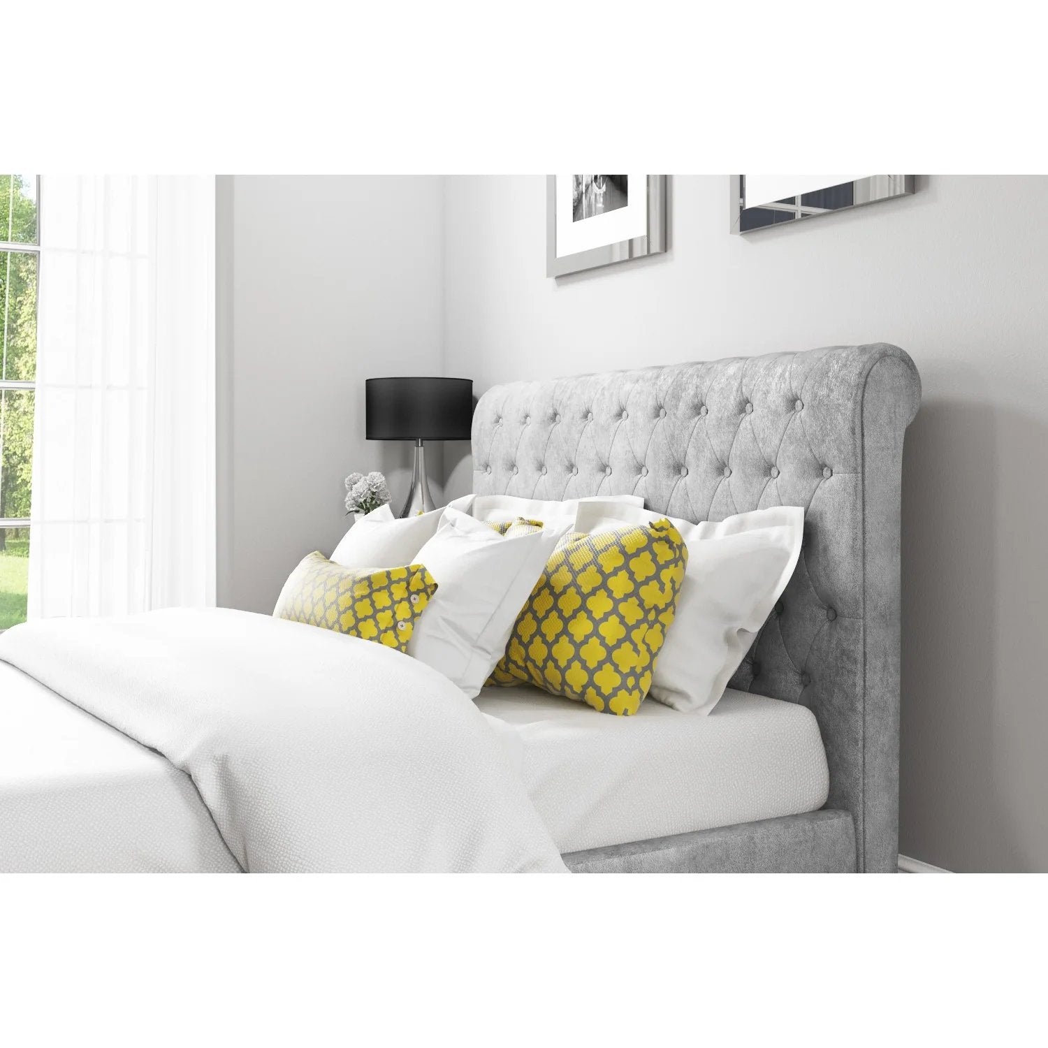 Champagne Small Double Bed Frame With Wooden Legs 4