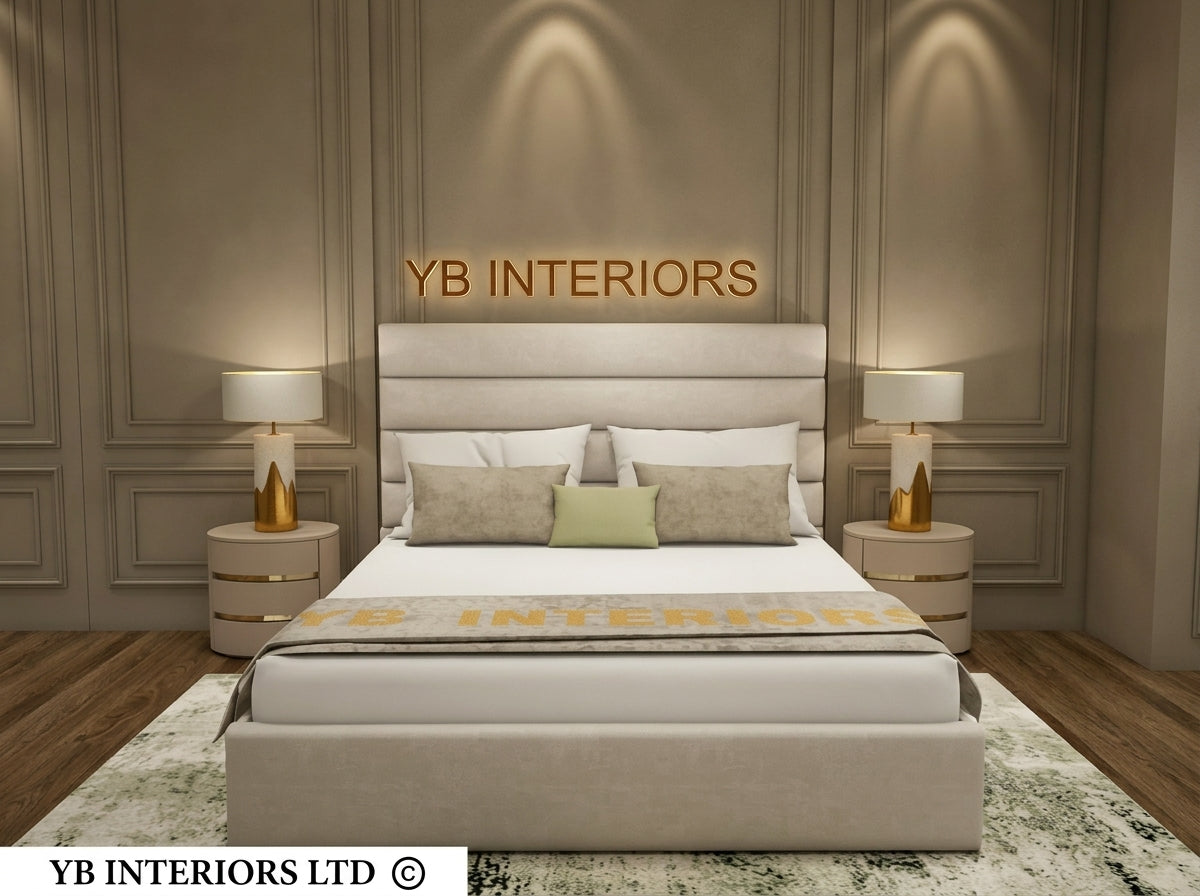 Luxury Upholstered Bed Frame – Padded Panel Headboard & Custom Sizes