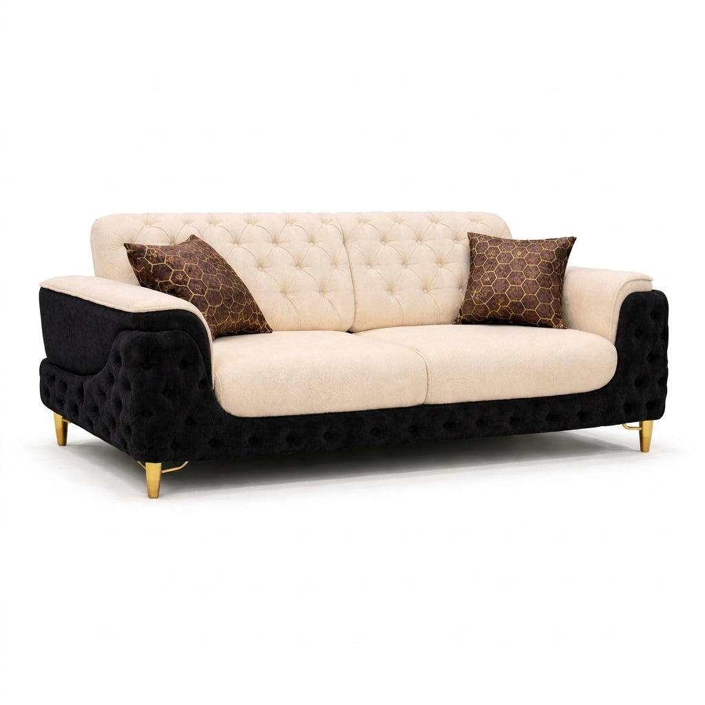 Elegant Two-Tone Tufted Sofa with Gold Legs