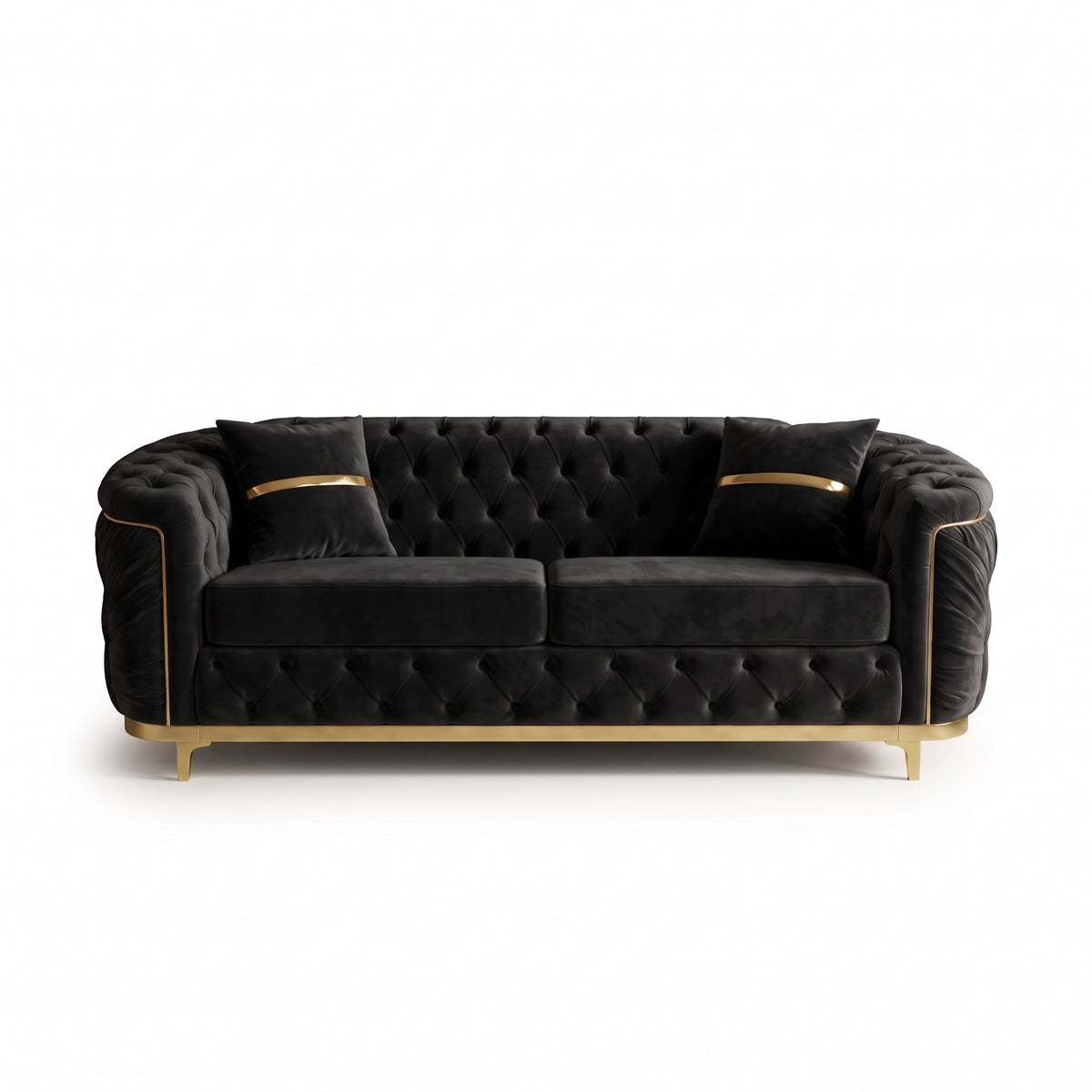 Modern Black Velvet Chesterfield Sofa Set