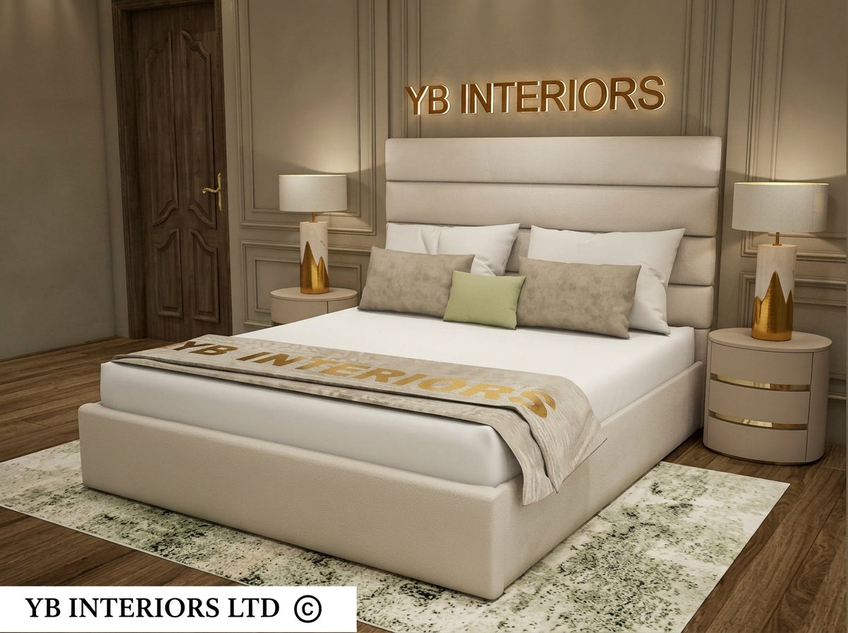 Luxury Upholstered Bed Frame – Padded Panel Headboard & Custom Sizes
