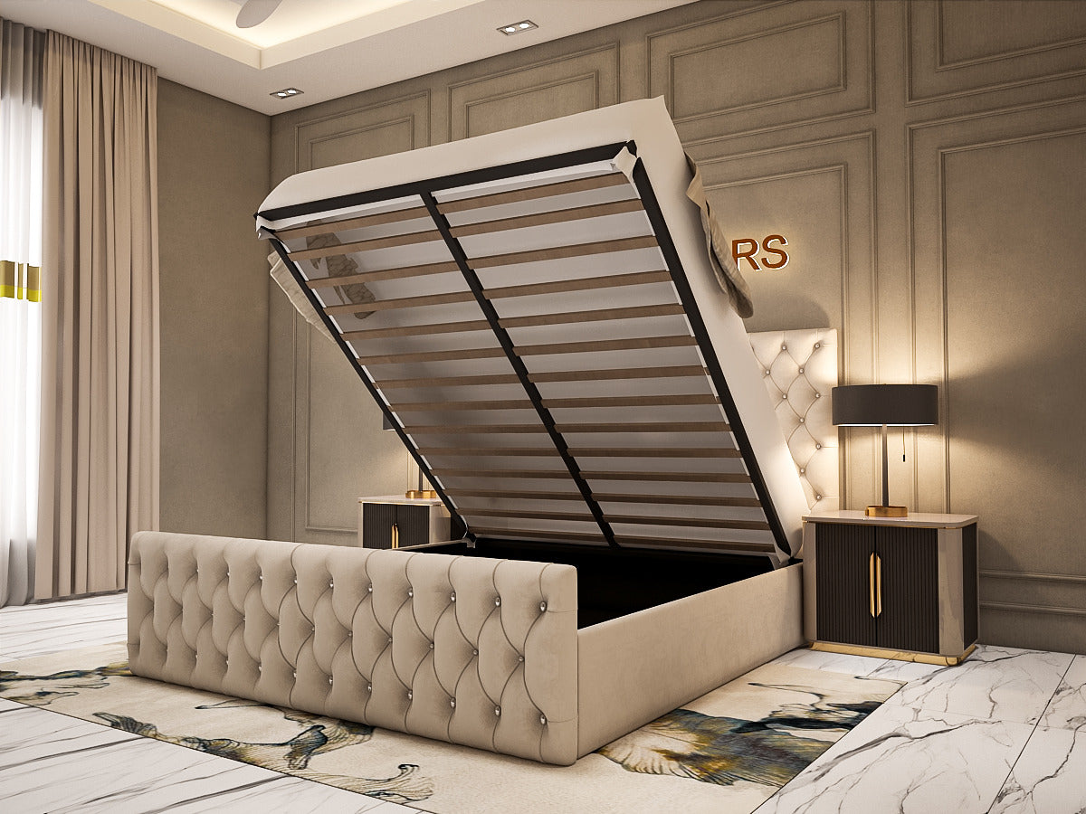 Double Bed Frame - Grey Plush Velvet Bed Frame