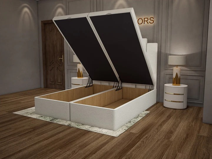 Double Divan Bed with Mattress - 2025 Windsor Rise Divan Ottoman Bed Frame Cream