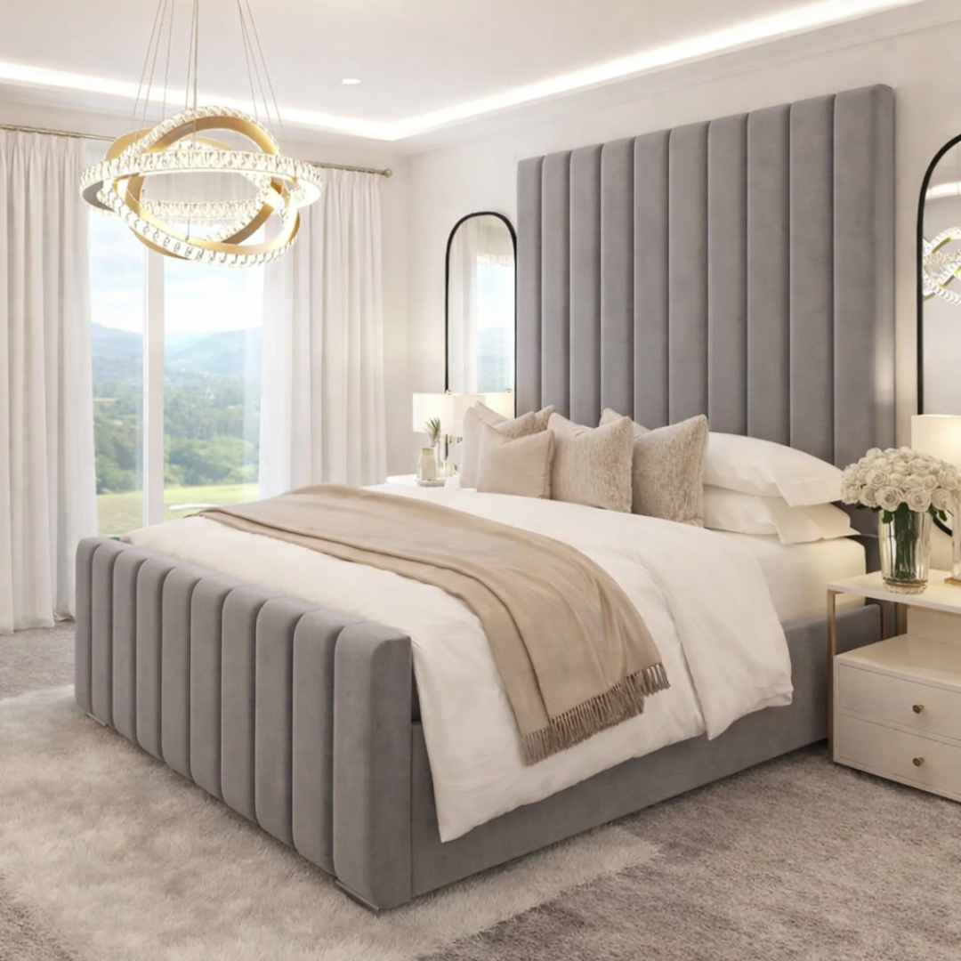 Empire Tall Vertical Panel Bed With Ottoman Storage