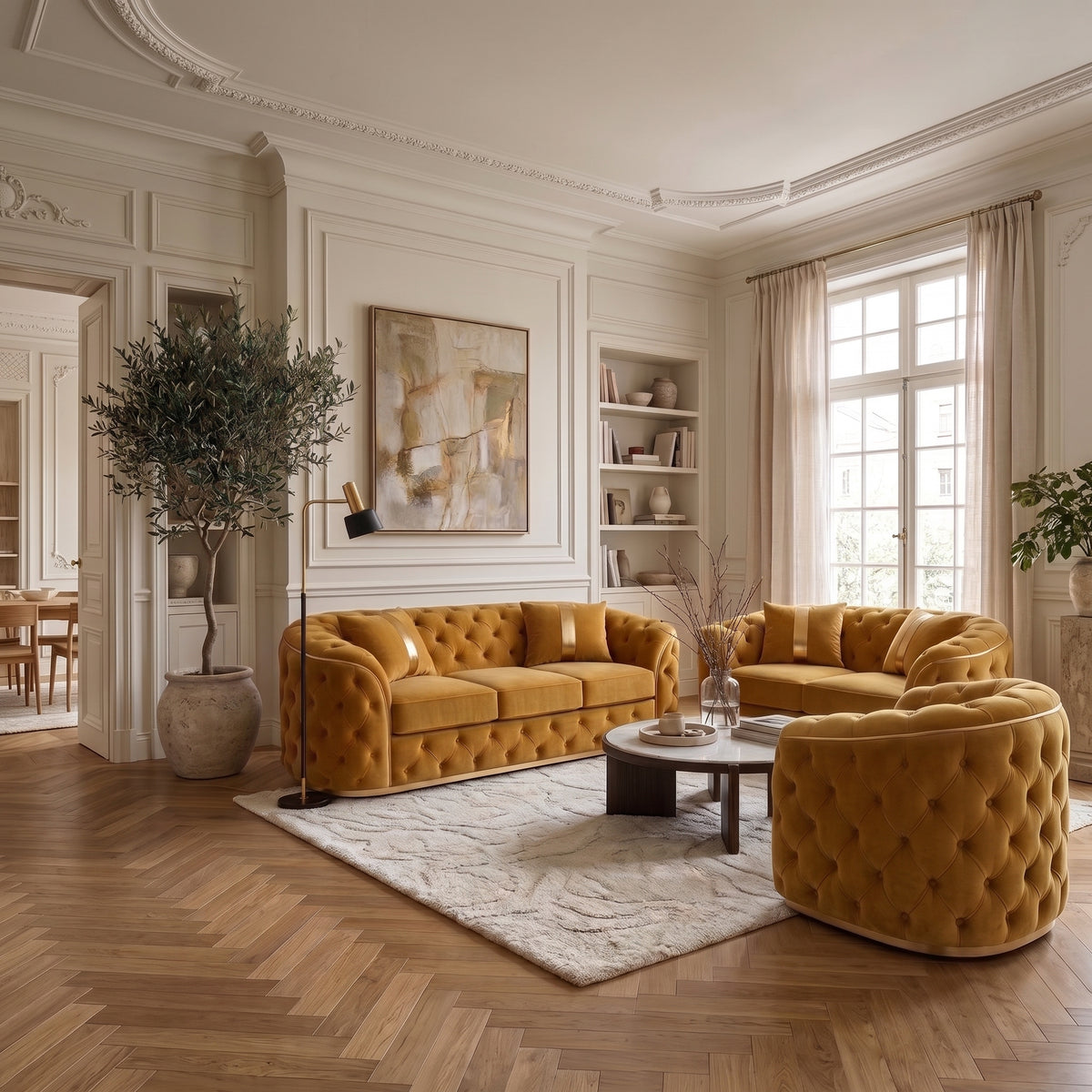 Luxury Chesterfield Sofa | Tufted Curved Accent Couch