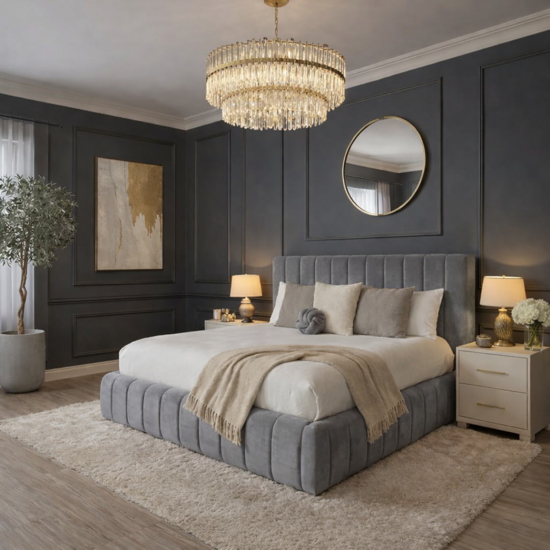 Florence Luxury Ambassador Bed In Grey Plush