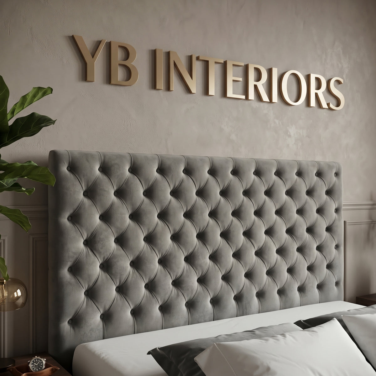 Double Bed Frame - Grey Plush Velvet Bed Frame