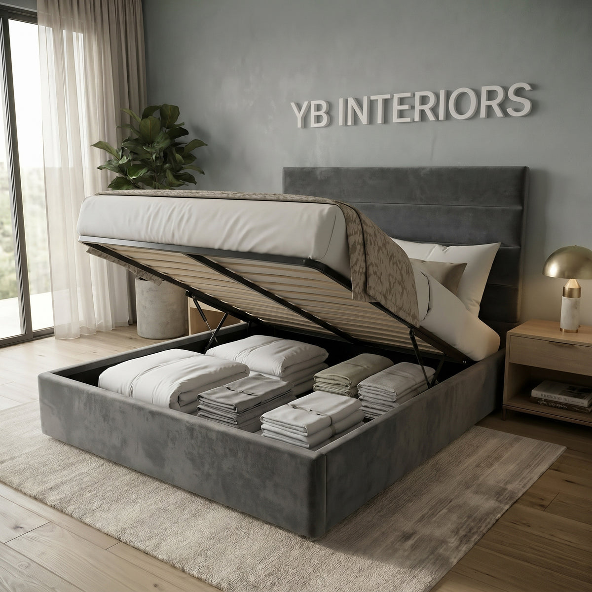Luxury Upholstered Bed Frame – Padded Panel Headboard & Custom Sizes