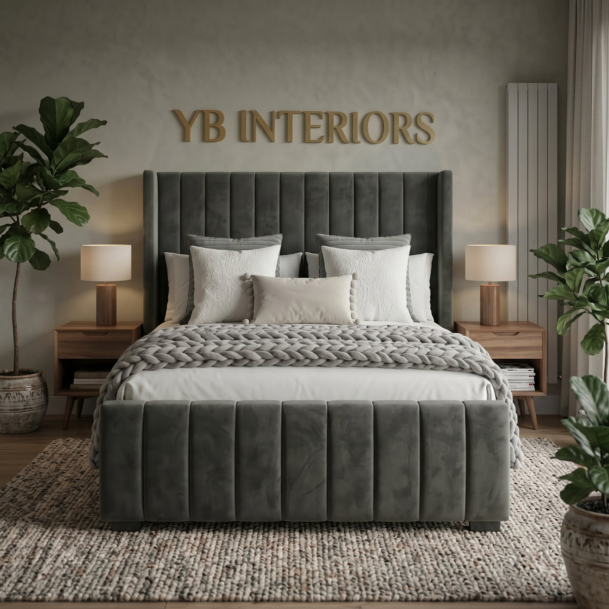 Wing Panel Sleigh Solid Wood Bed Frame