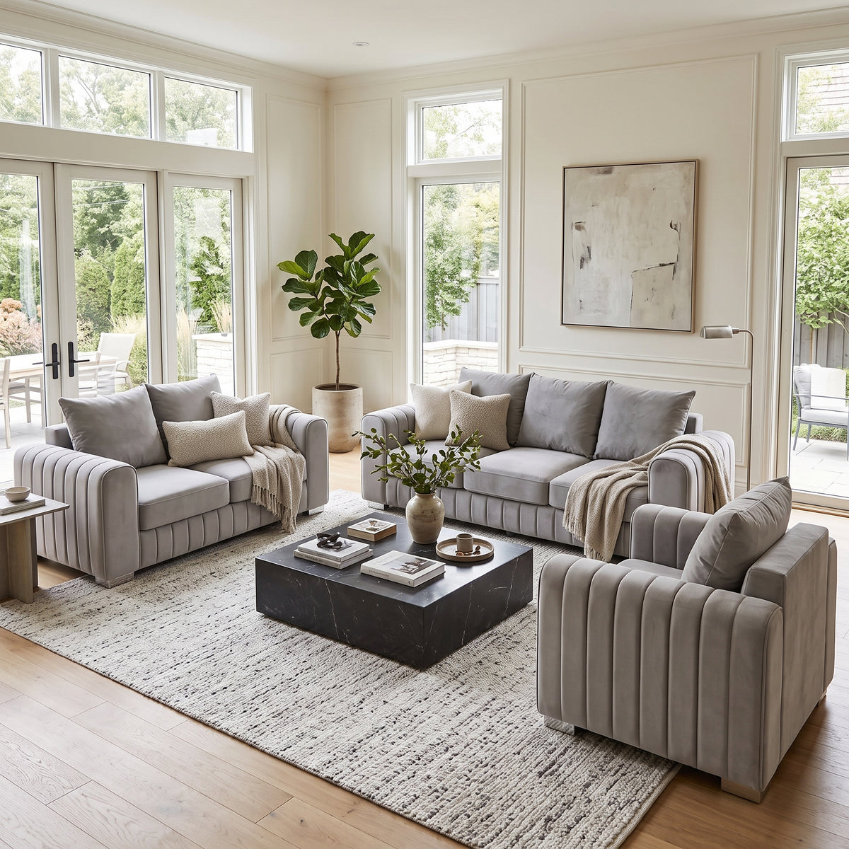 Modern 2+3 Seater Sofa | Vertical Fluted Accent Sofa