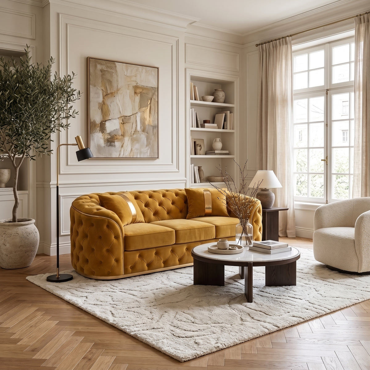 Luxury Chesterfield Sofa | Tufted Curved Accent Couch