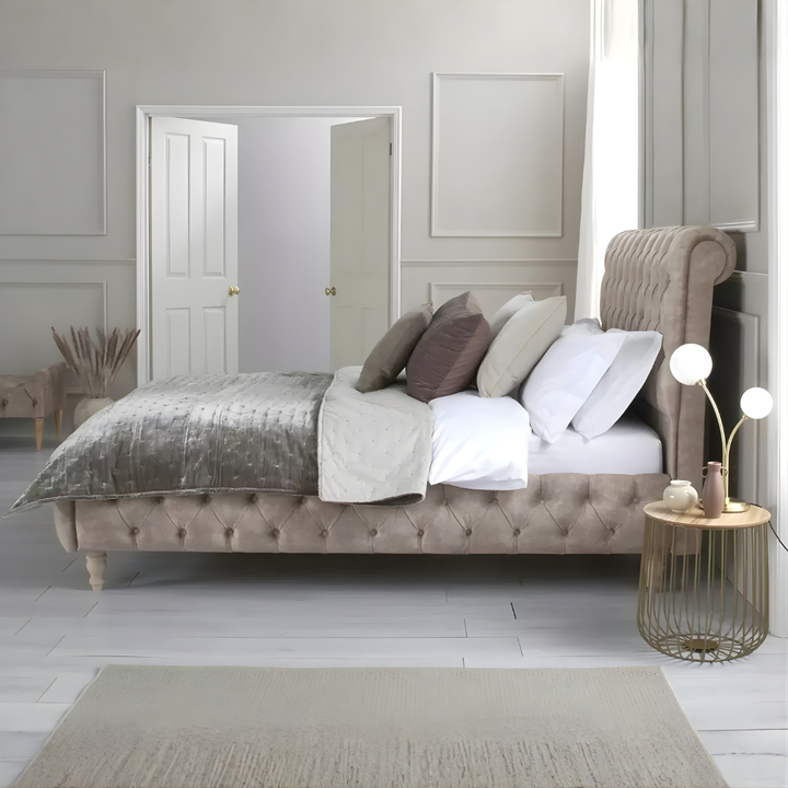 Lily Sleigh Bed Frame – Crushed Velvet Luxury Beds