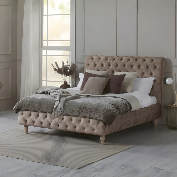 Lily Sleigh Bed Frame – Crushed Velvet Luxury Beds