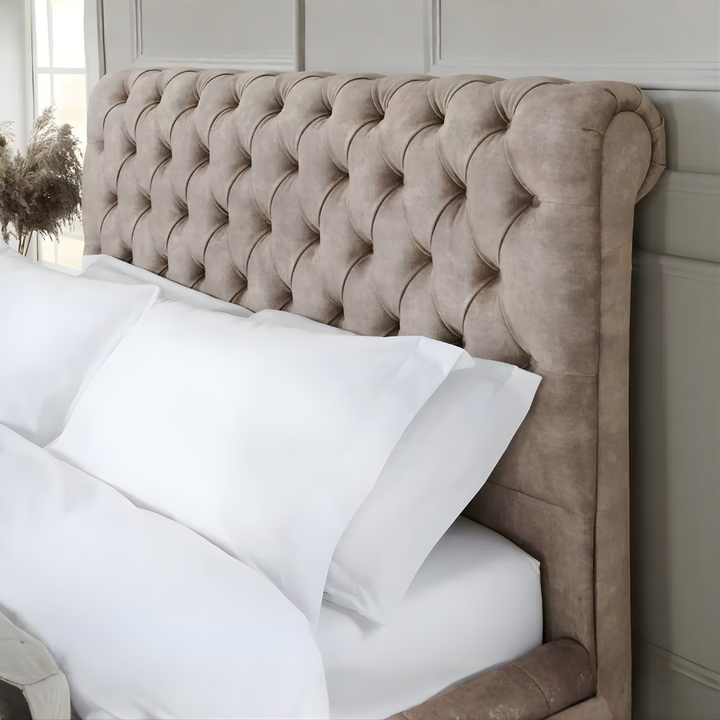Lily Sleigh Bed Frame – Crushed Velvet Luxury Beds