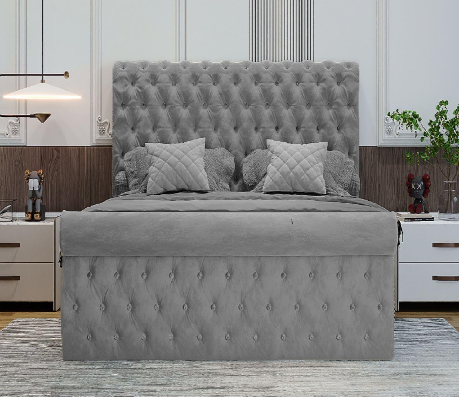 Luxurious Tufted Grey Double Bed Frame