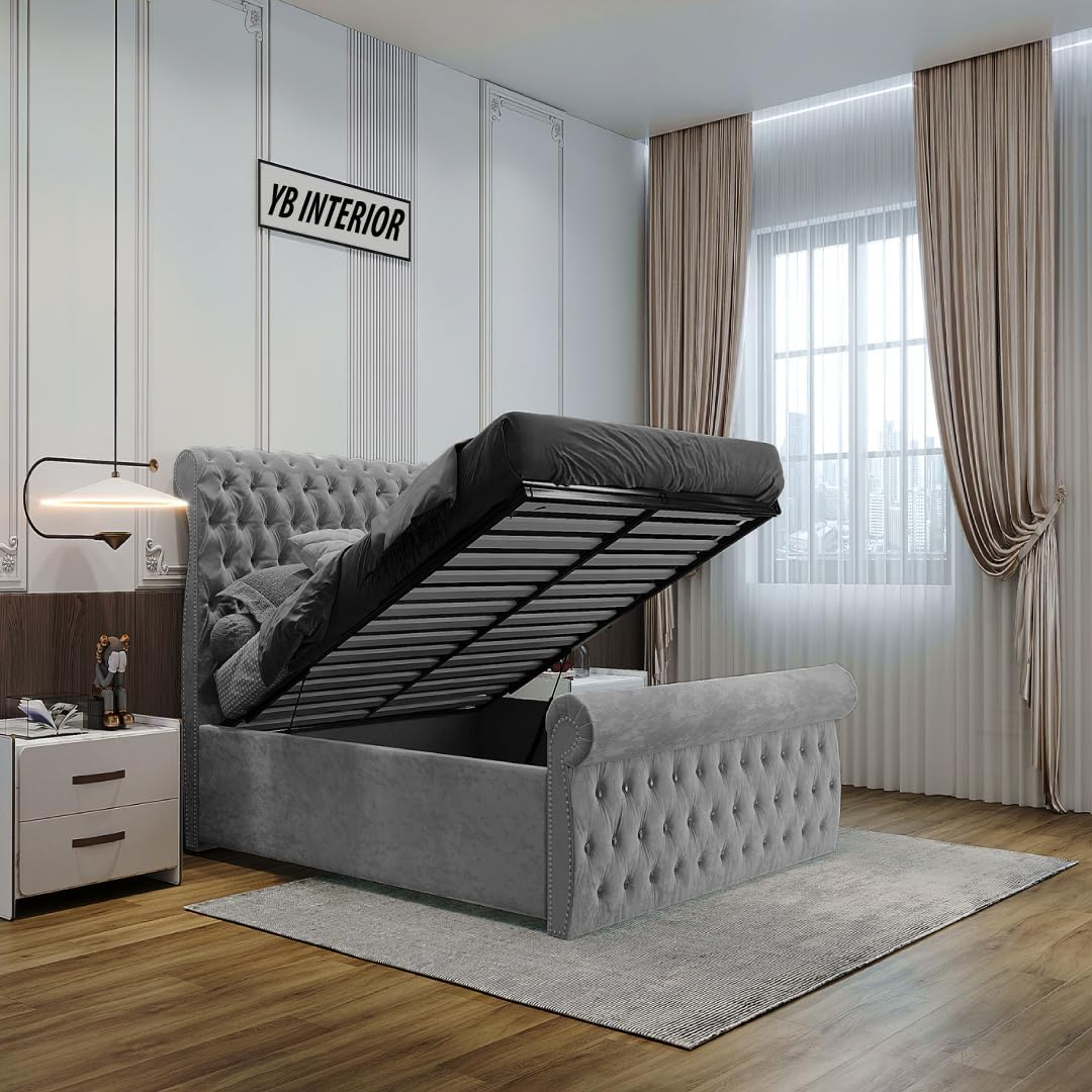 Luxurious_Tufted_Grey_Double_Bed_Frame 4