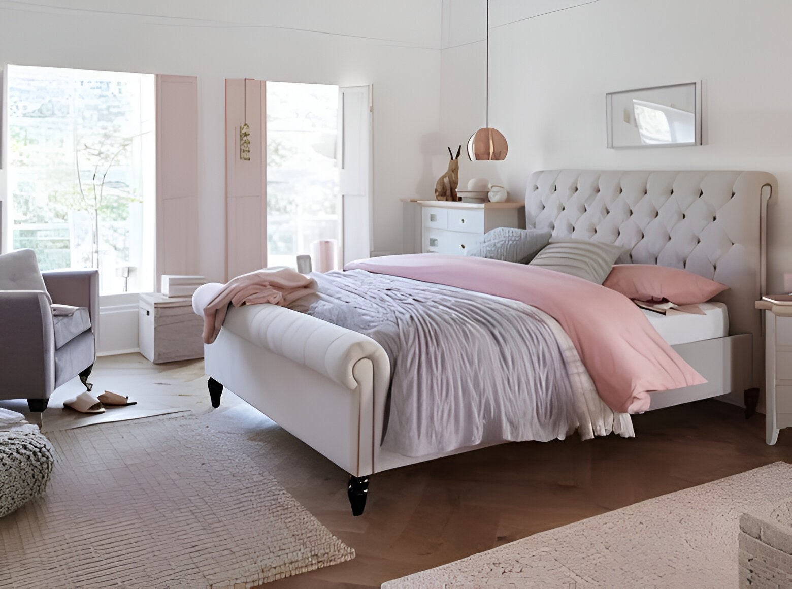 Luxury Chesterfield Sleigh Bed Frame Upholstered Velvet Bed Frame