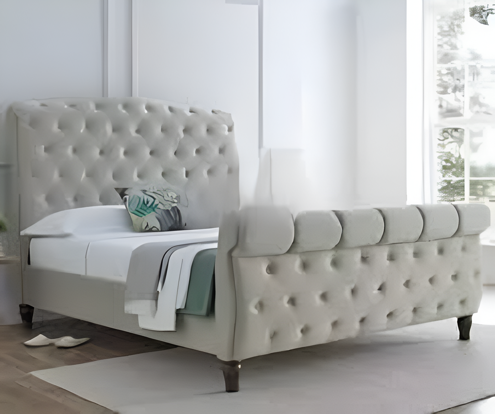 Luxury Plush Velvet Sleigh Bed Frame With Matching Headboard | Footboard
