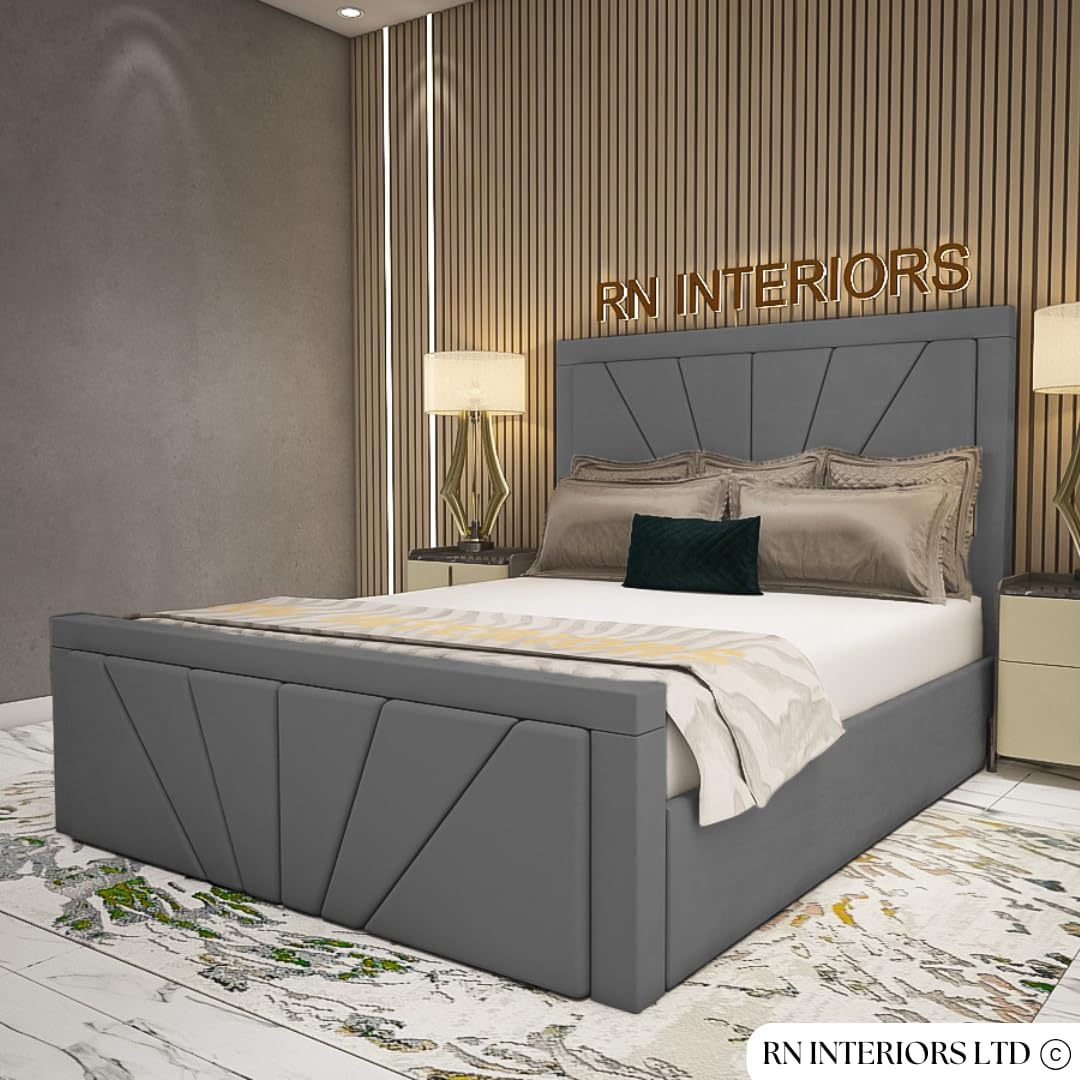 Modern Upholstered Bed Frame with Geometric Design