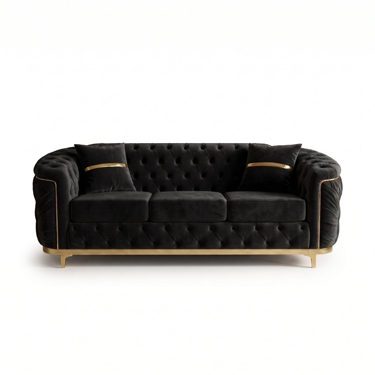 Modern Black Velvet Chesterfield Sofa Set