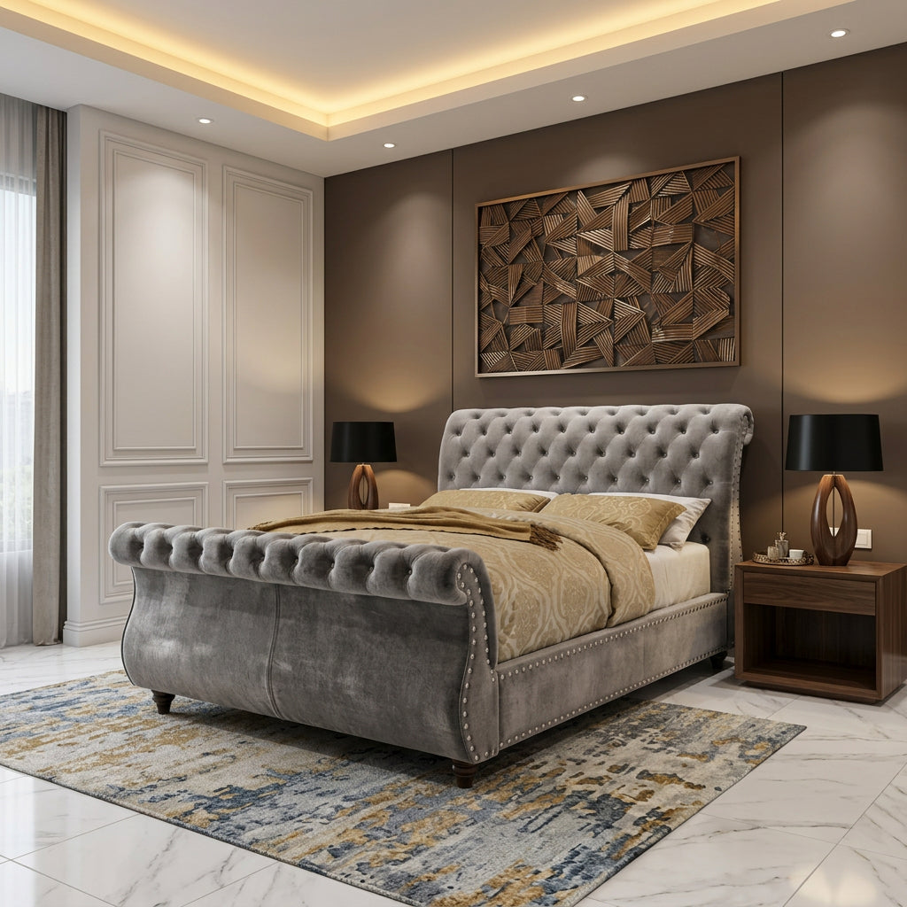 YB INTERIOR - Scroll Bed With A Frame