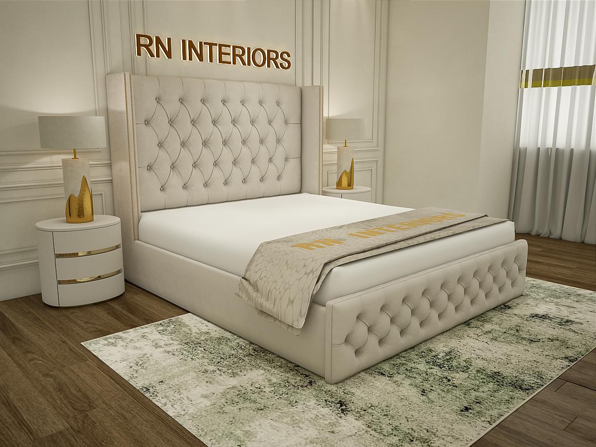 Single Bed Frame - Wingback Plush Velvet Bed Frame