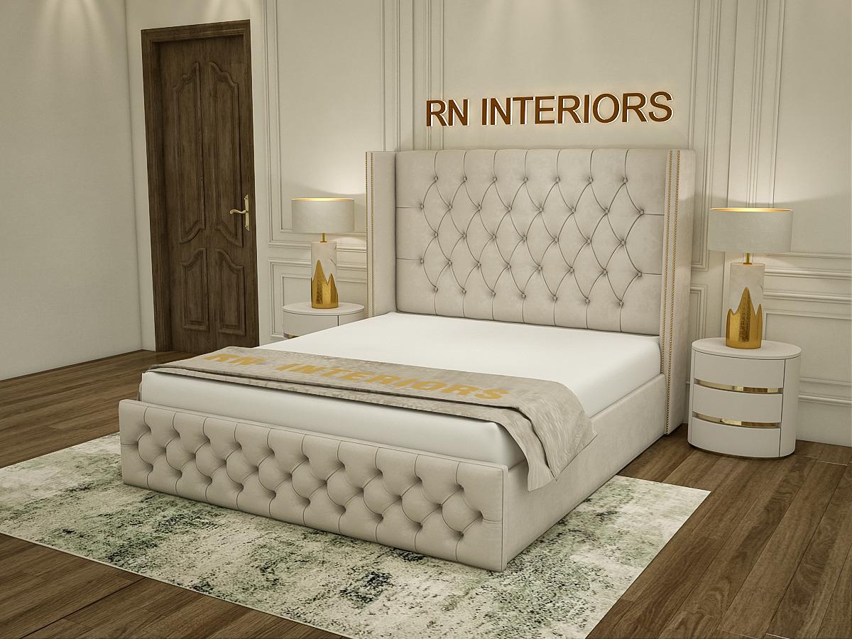 Single Bed Frame - Wingback Plush Velvet Bed Frame