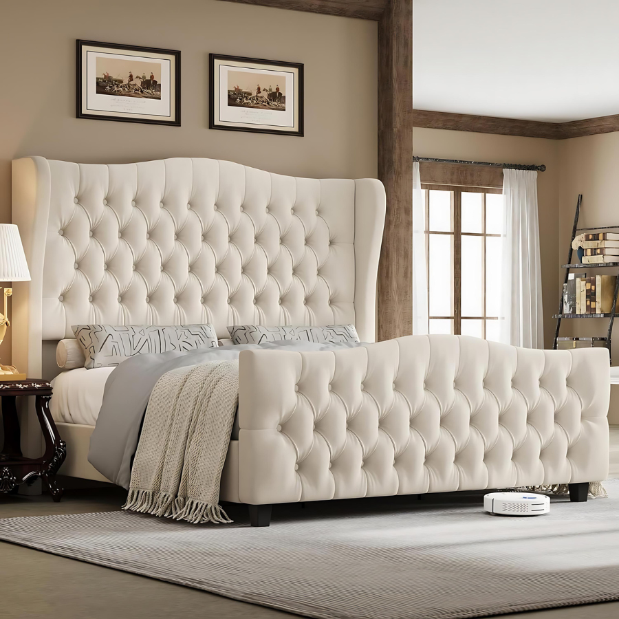 Small Double Bed Frame - Wingback Bed Frame-Available All Color and Sizes