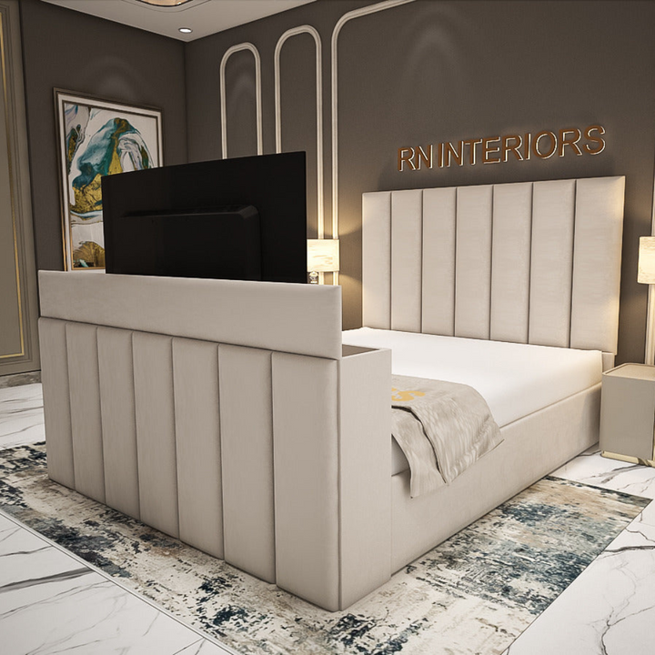 TV Bed King Size - Dream View Upholstered TV Bed Frame With Mattress