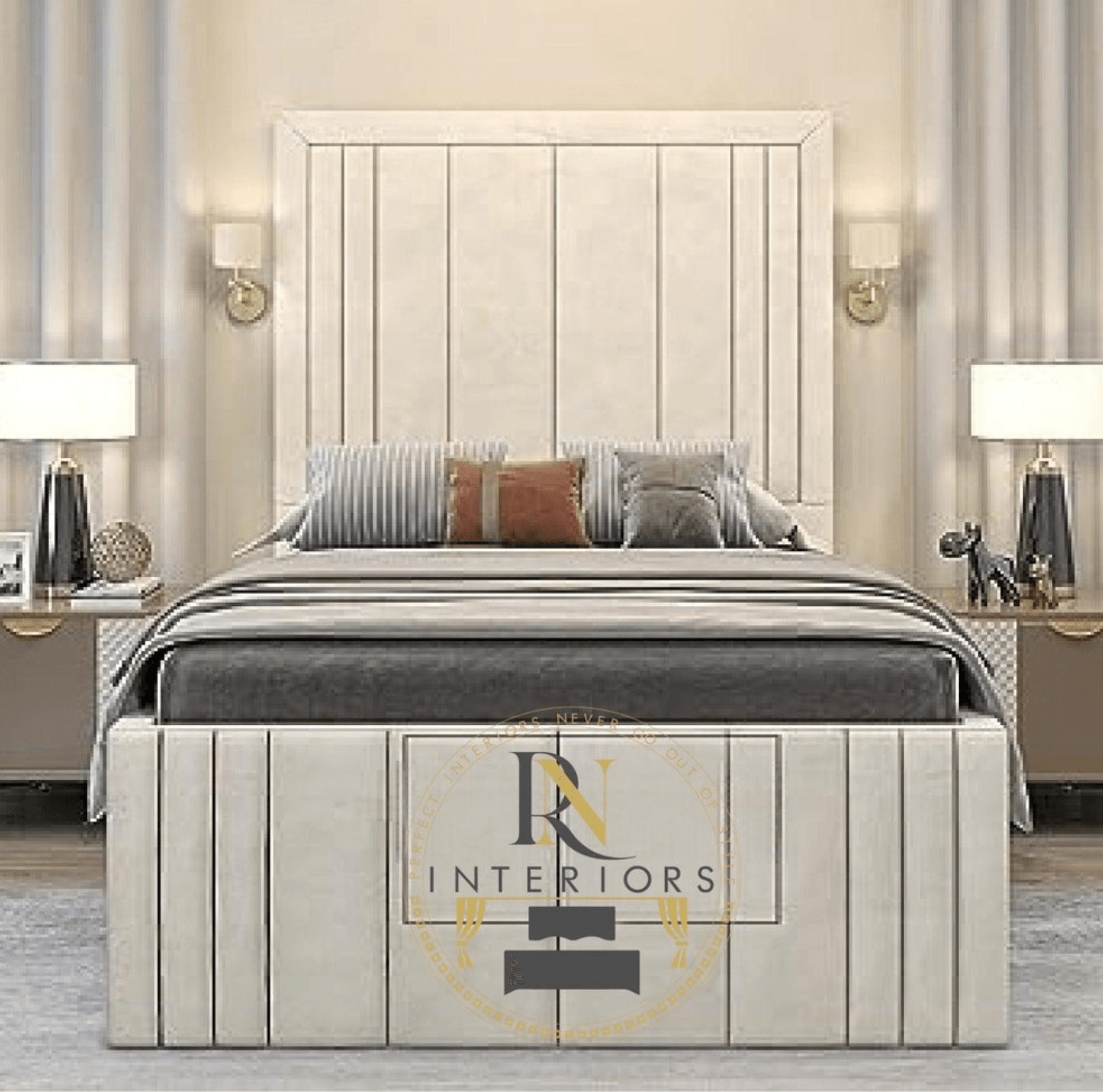 Bespoke Upholstered Tall Fabric Headboard in Plush Velvet Bed Frame